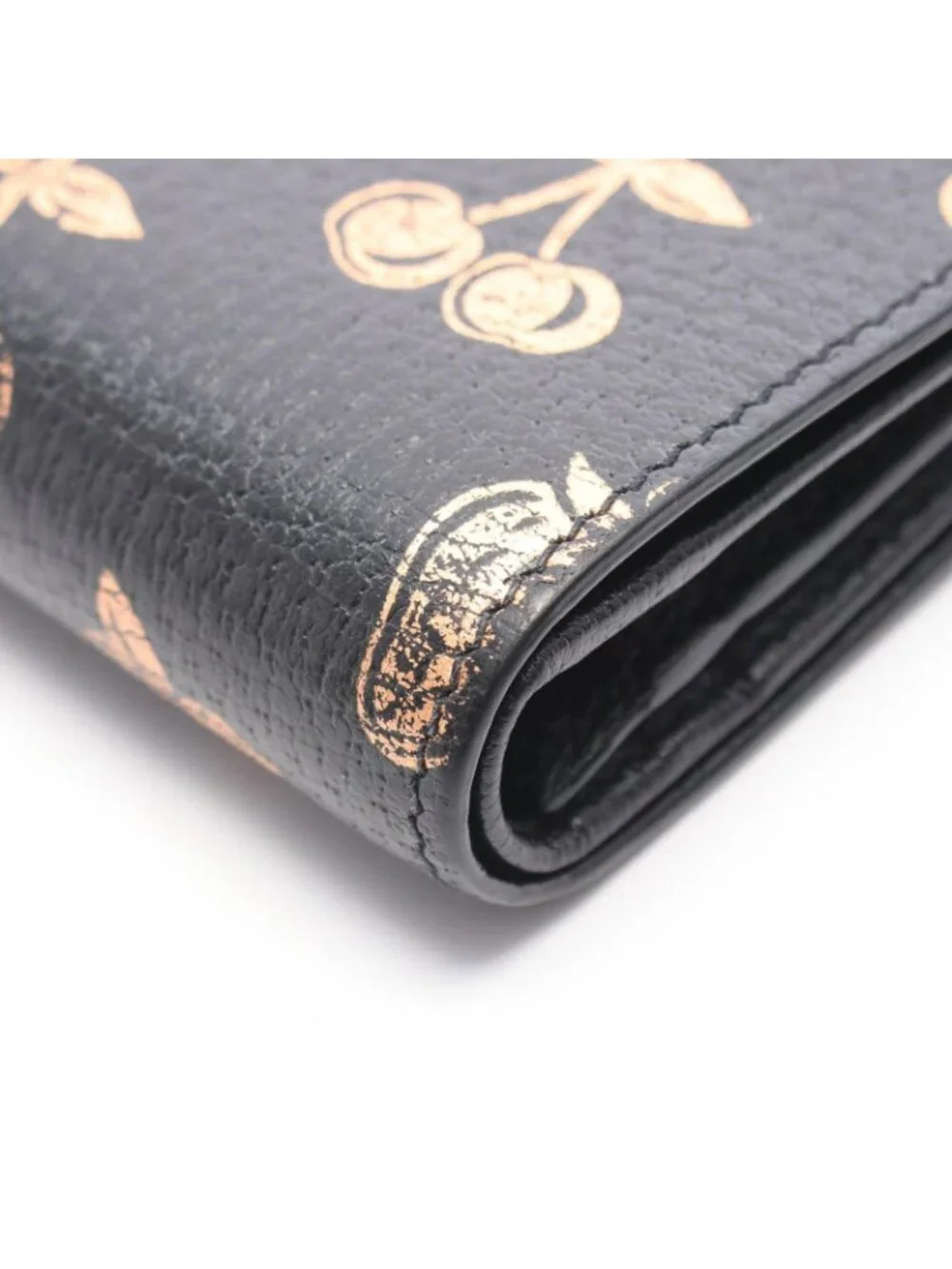 Gucci Bifold Wallet Petit Marmont GG Fruit Pattern Black Pink Gold Leather
